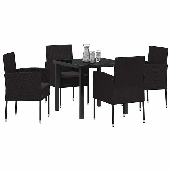 Set de masă pentru grădină cu pernă 5 pcs Negru poliratan - WALTI WALTI