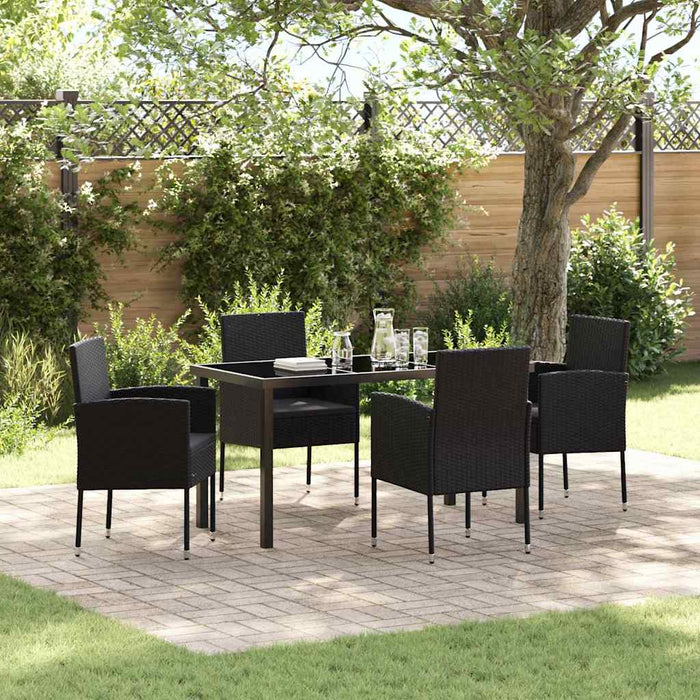 Set de masă pentru grădină cu pernă 5 pcs Negru poliratan - WALTI WALTI