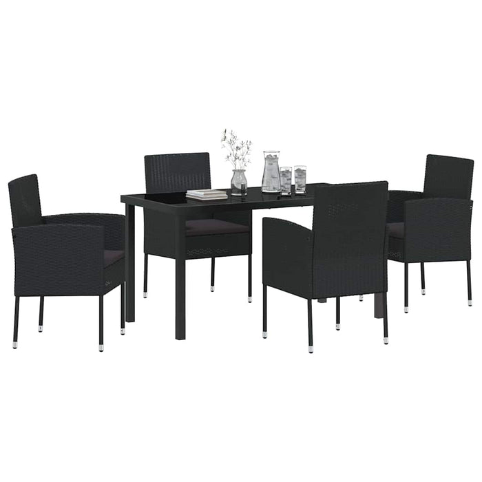 Set de masă pentru grădină cu pernă 5 pcs Negru poliratan - WALTI WALTI