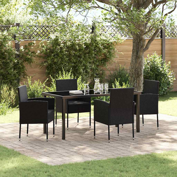 Set de masă pentru grădină cu pernă 5 pcs Negru poliratan - WALTI WALTI