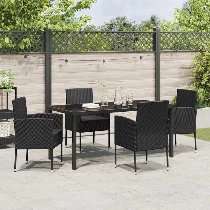 Set de masă pentru grădină cu pernă 5 pcs Negru poliratan - WALTI WALTI