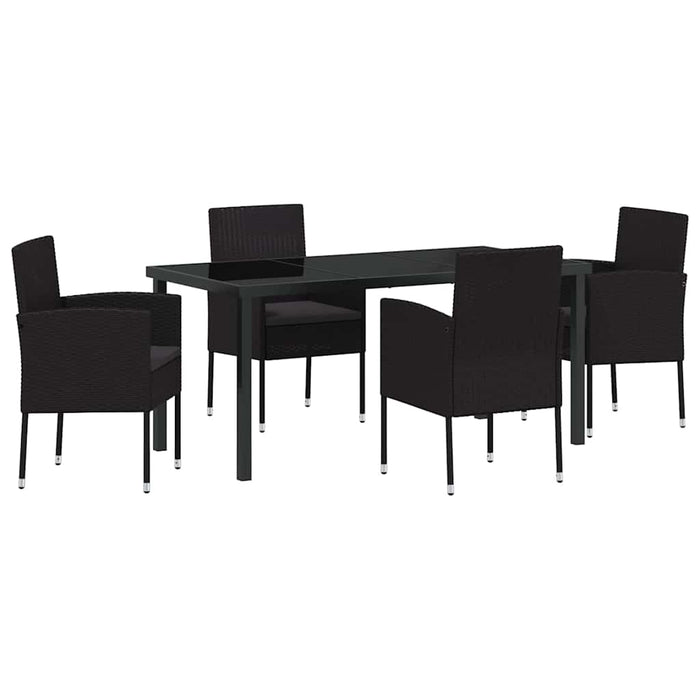Set de masă pentru grădină cu pernă 5 pcs Negru poliratan - WALTI WALTI