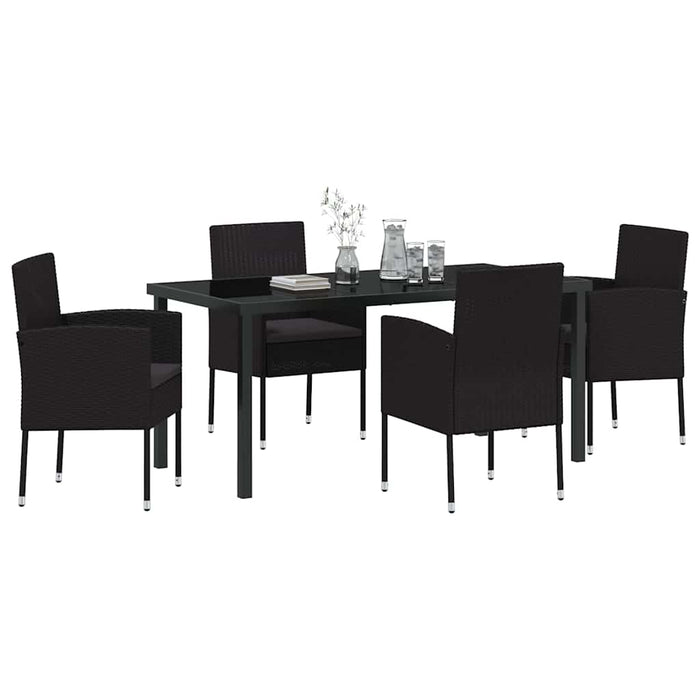 Set de masă pentru grădină cu pernă 5 pcs Negru poliratan - WALTI WALTI