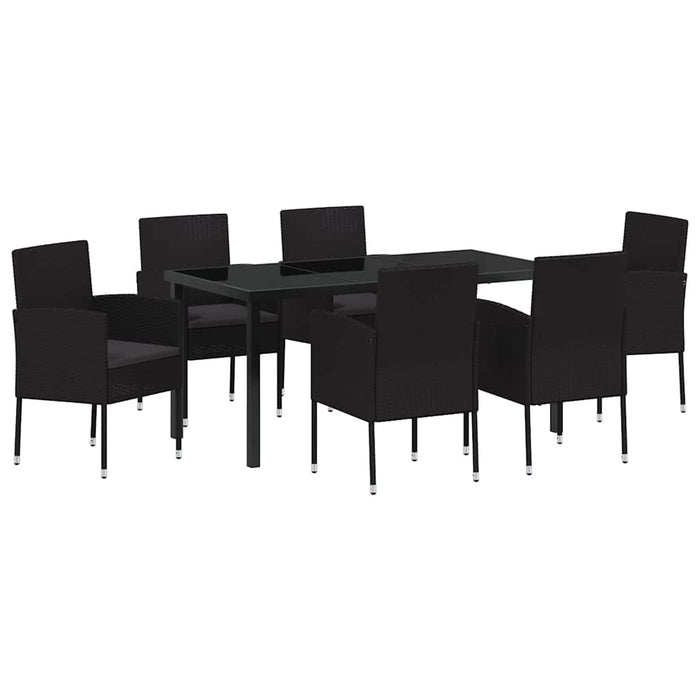 Set de masă pentru grădină cu pernă 7 pcs Negru poliratan - WALTI WALTI