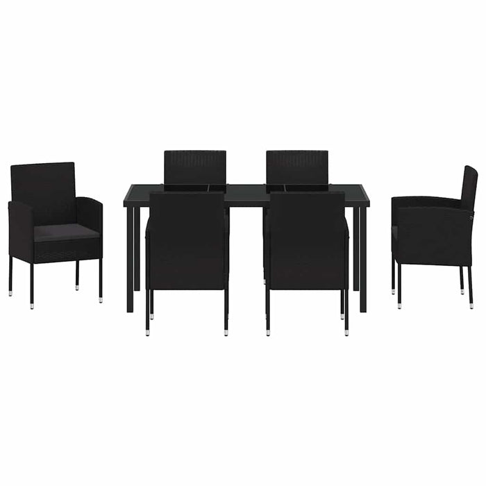 Set de masă pentru grădină cu pernă 7 pcs Negru poliratan - WALTI WALTI