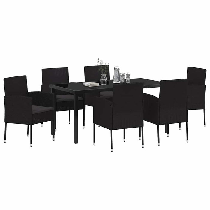 Set de masă pentru grădină cu pernă 7 pcs Negru poliratan - WALTI WALTI