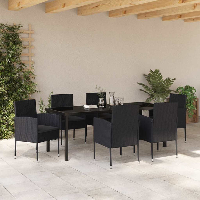 Set de masă pentru grădină cu pernă 7 pcs Negru poliratan - WALTI WALTI