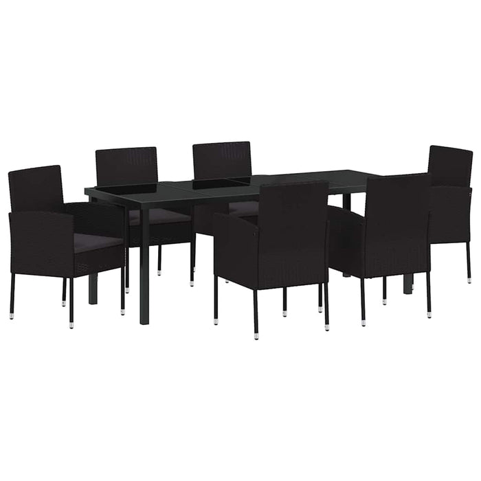 Set de masă pentru grădină cu pernă 7 pcs Negru poliratan - WALTI WALTI