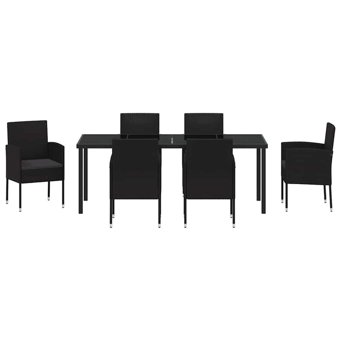 Set de masă pentru grădină cu pernă 7 pcs Negru poliratan - WALTI WALTI