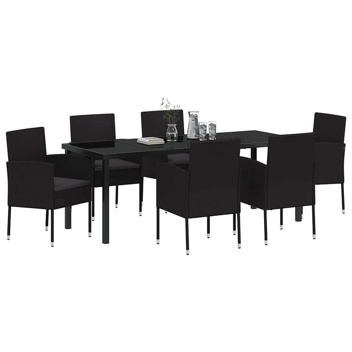 Set de masă pentru grădină cu pernă 7 pcs Negru poliratan - WALTI WALTI