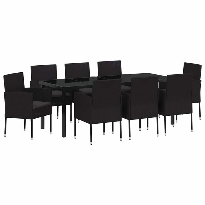 Set de masă pentru grădină cu pernă 9 pcs Negru poliratan - WALTI WALTI