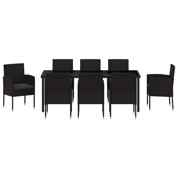 Set de masă pentru grădină cu pernă 9 pcs Negru poliratan - WALTI WALTI