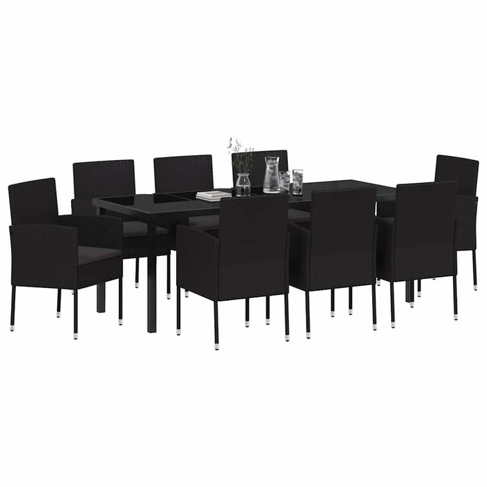Set de masă pentru grădină cu pernă 9 pcs Negru poliratan - WALTI WALTI