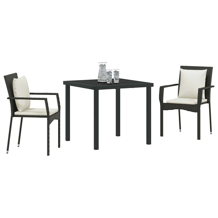 Set de masă pentru grădină cu pernă 3 pcs Negru Rattan poli - WALTI WALTI
