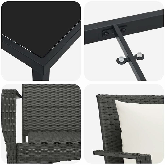 Set de masă pentru grădină cu pernă 5 pcs Negru Rattan poli - WALTI WALTI
