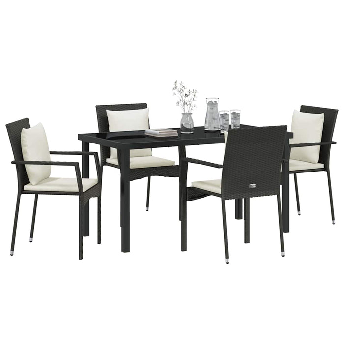 Set de masă pentru grădină cu pernă 5 pcs Negru Rattan poli - WALTI WALTI