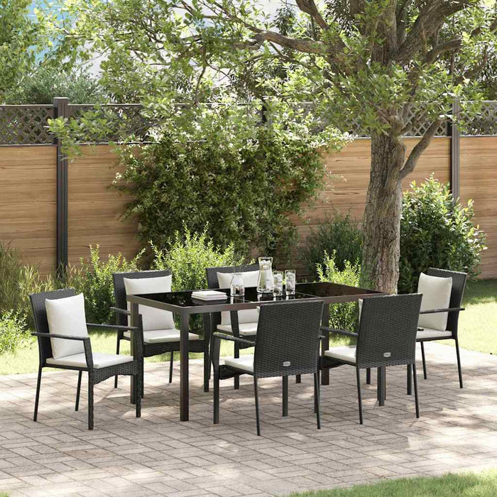 Set de masă pentru grădină cu pernă 7 pcs Negru poliratan - WALTI WALTI