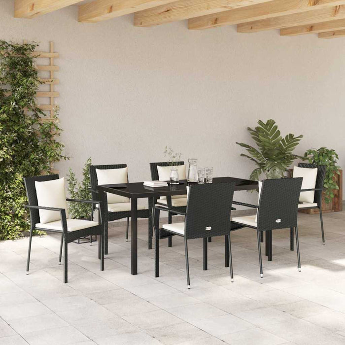 Set de masă pentru grădină cu pernă 7 pcs Negru poliratan - WALTI WALTI