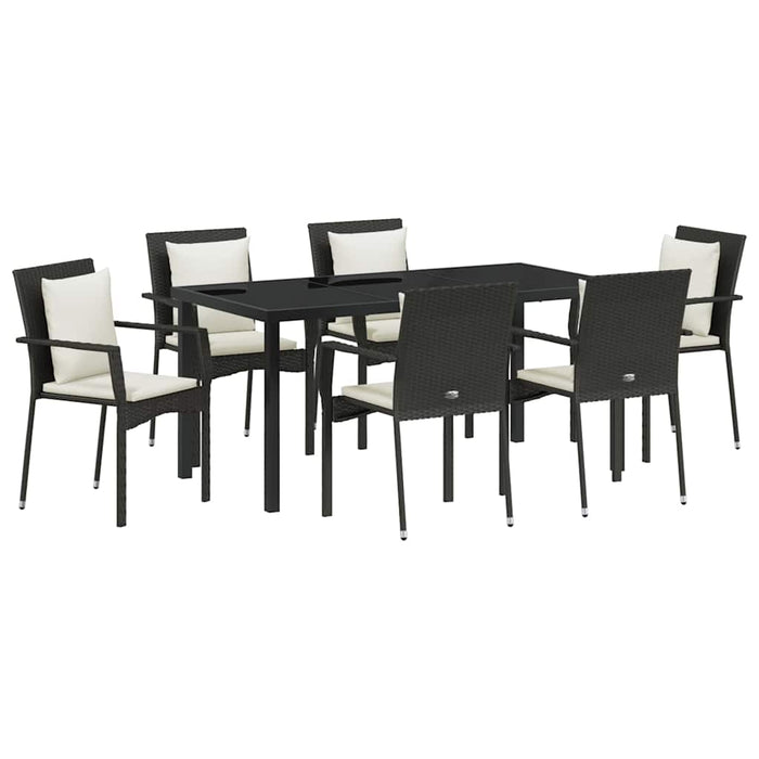 Set de masă pentru grădină cu pernă 7 pcs Negru poliratan - WALTI WALTI