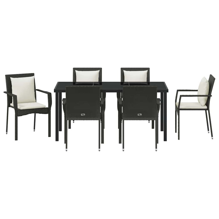 Set de masă pentru grădină cu pernă 7 pcs Negru poliratan - WALTI WALTI