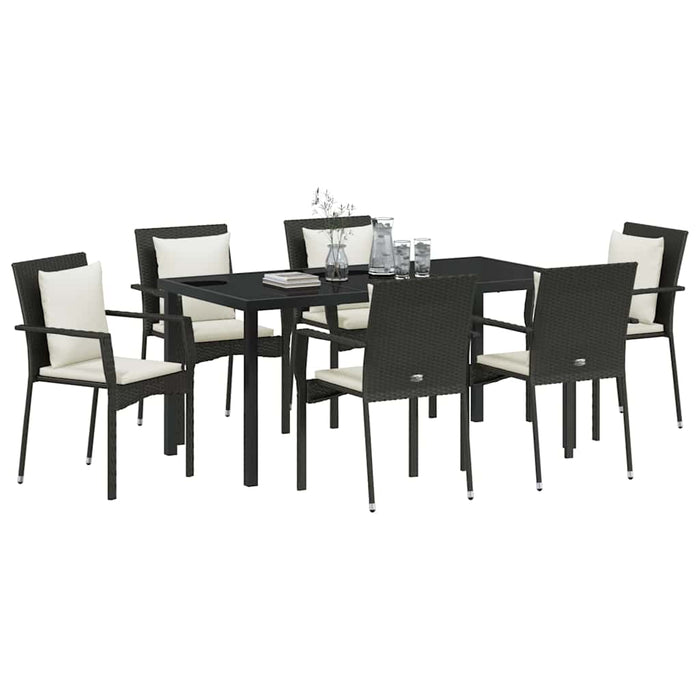 Set de masă pentru grădină cu pernă 7 pcs Negru poliratan - WALTI WALTI