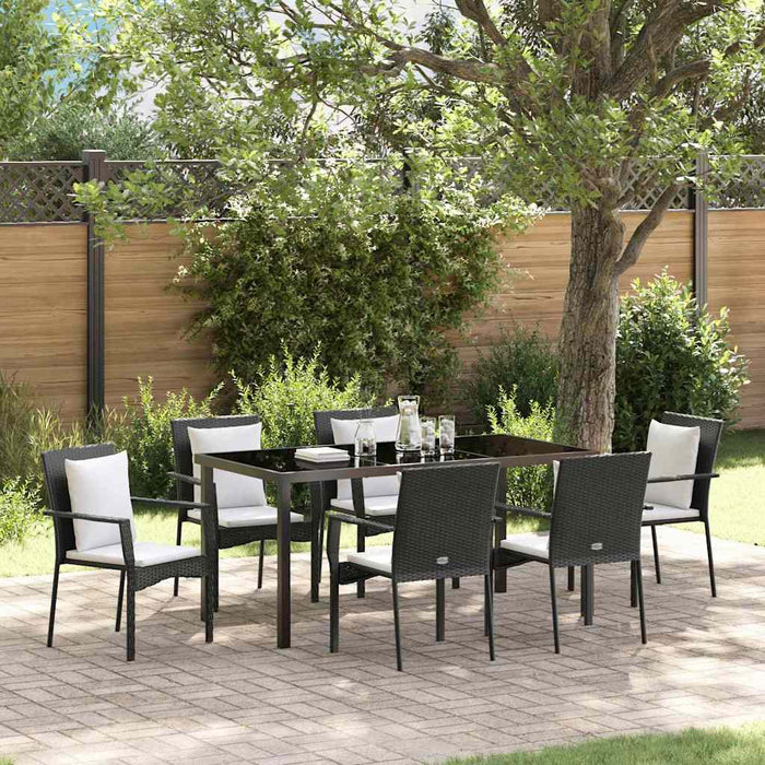 Set de masă pentru grădină cu pernă 7 pcs Negru poliratan - WALTI WALTI