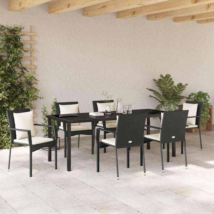 Set de masă pentru grădină cu pernă 7 pcs Negru poliratan - WALTI WALTI