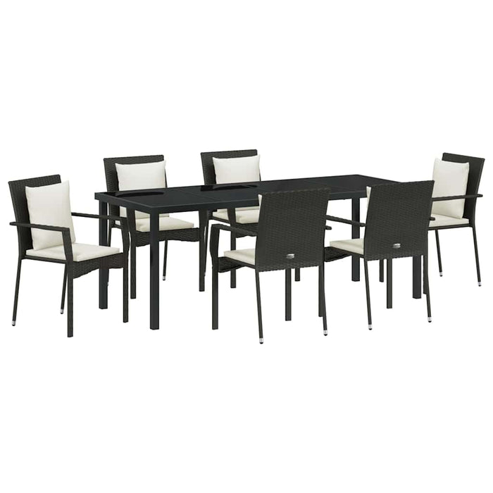 Set de masă pentru grădină cu pernă 7 pcs Negru poliratan - WALTI WALTI