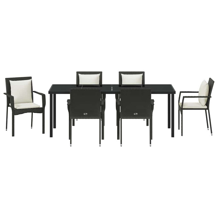 Set de masă pentru grădină cu pernă 7 pcs Negru poliratan - WALTI WALTI
