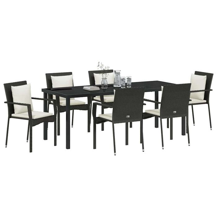 Set de masă pentru grădină cu pernă 7 pcs Negru poliratan - WALTI WALTI