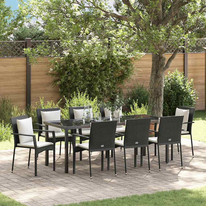 Set de masă pentru grădină cu pernă 9 pcs Negru poliratan - WALTI WALTI