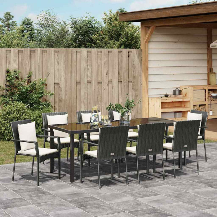 Set de masă pentru grădină cu pernă 9 pcs Negru poliratan - WALTI WALTI