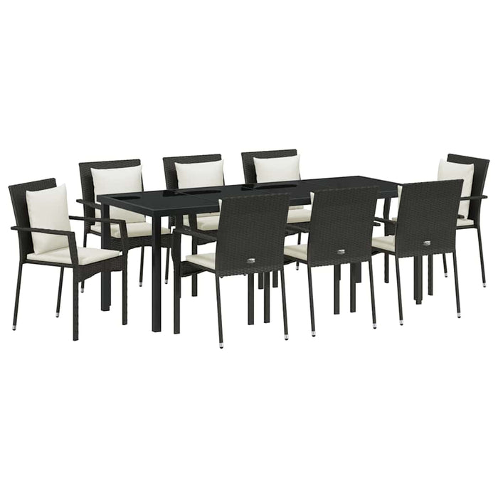 Set de masă pentru grădină cu pernă 9 pcs Negru poliratan - WALTI WALTI