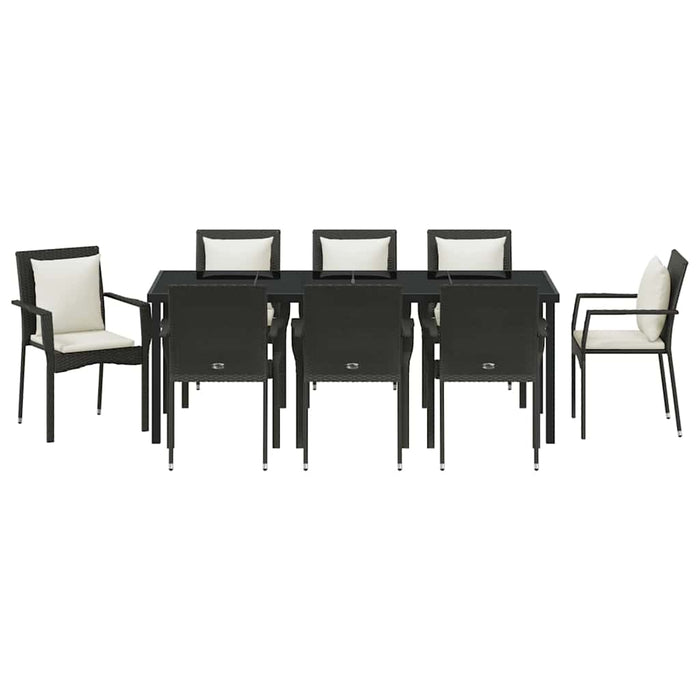 Set de masă pentru grădină cu pernă 9 pcs Negru poliratan - WALTI WALTI