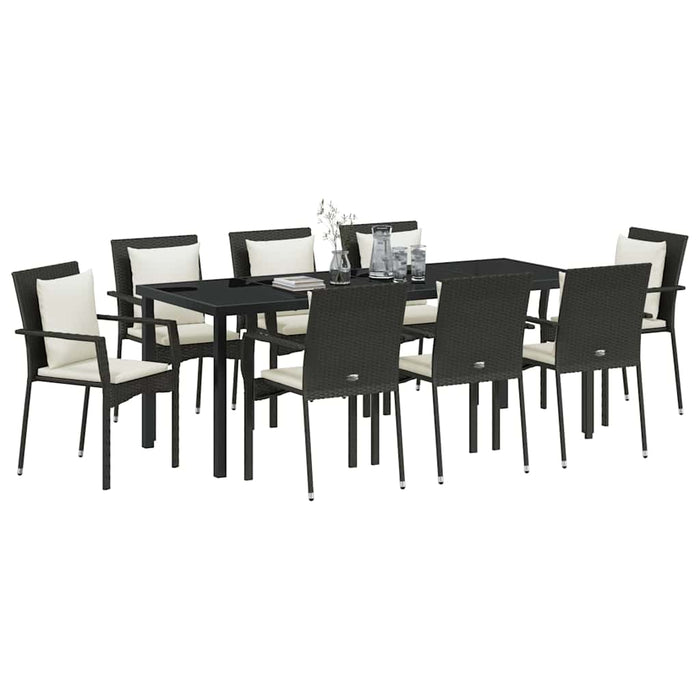Set de masă pentru grădină cu pernă 9 pcs Negru poliratan - WALTI WALTI