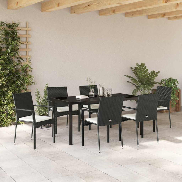 Set de masă pentru grădină cu pernă 7 pcs Negru poliratan - WALTI WALTI