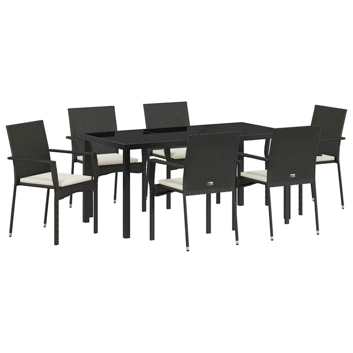 Set de masă pentru grădină cu pernă 7 pcs Negru poliratan - WALTI WALTI