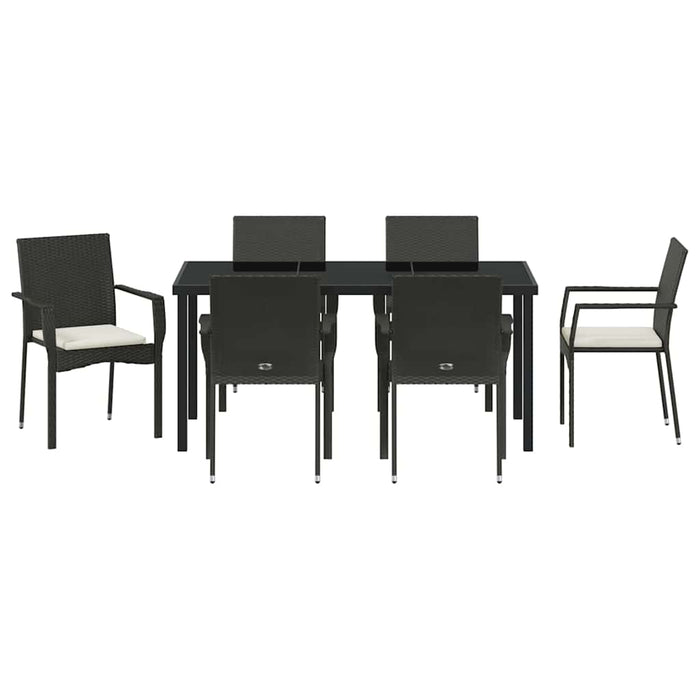 Set de masă pentru grădină cu pernă 7 pcs Negru poliratan - WALTI WALTI