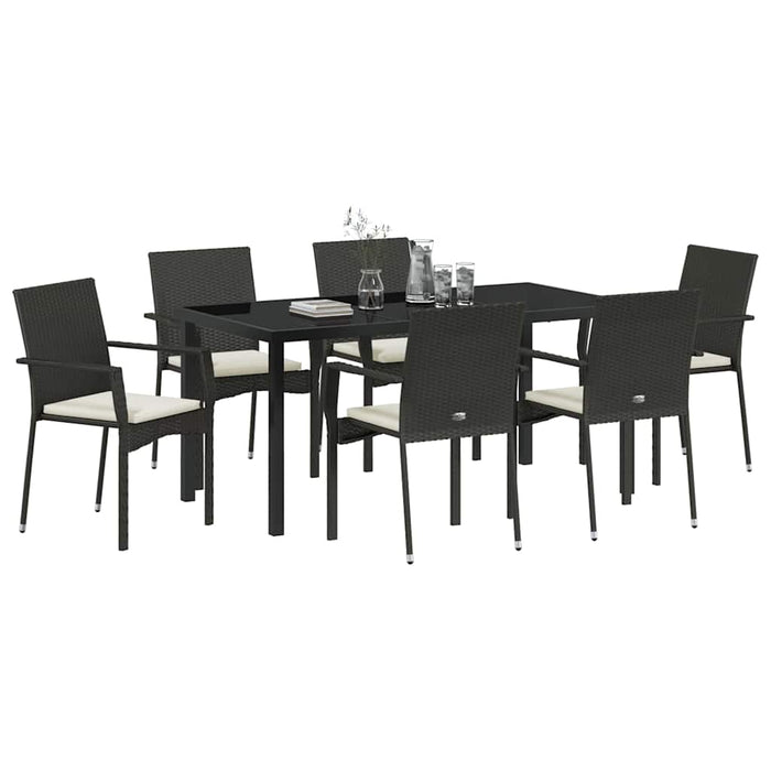 Set de masă pentru grădină cu pernă 7 pcs Negru poliratan - WALTI WALTI