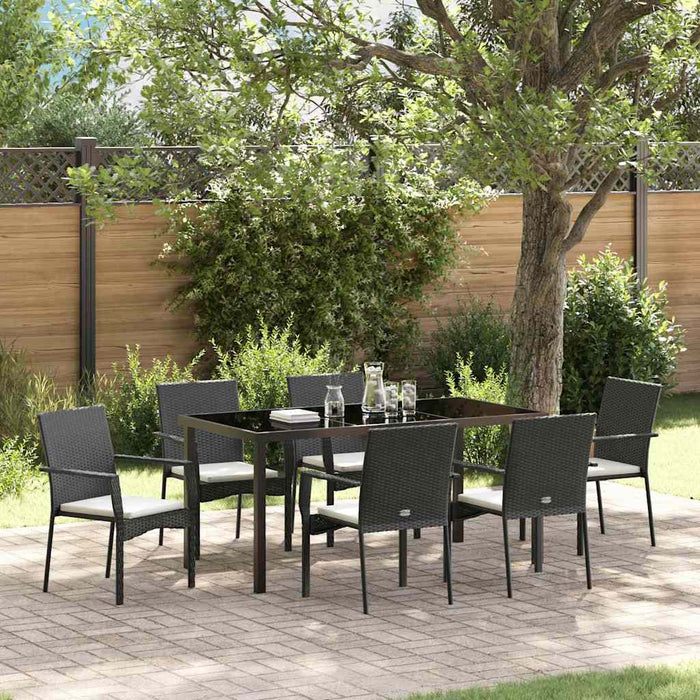 Set de masă pentru grădină cu pernă 7 pcs Negru poliratan - WALTI WALTI
