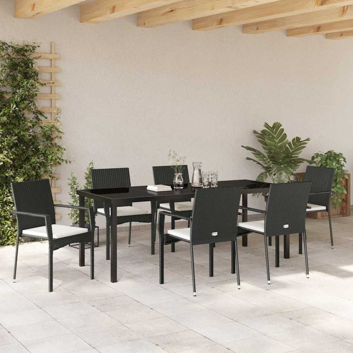 Set de masă pentru grădină cu pernă 7 pcs Negru poliratan - WALTI WALTI