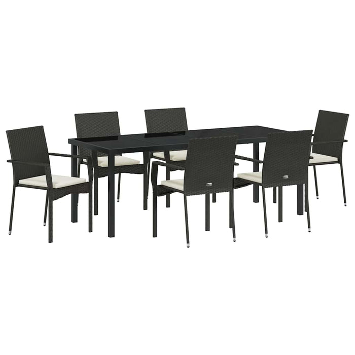 Set de masă pentru grădină cu pernă 7 pcs Negru poliratan - WALTI WALTI