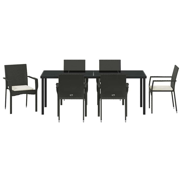 Set de masă pentru grădină cu pernă 7 pcs Negru poliratan - WALTI WALTI