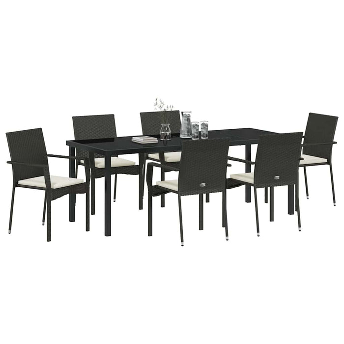 Set de masă pentru grădină cu pernă 7 pcs Negru poliratan - WALTI WALTI