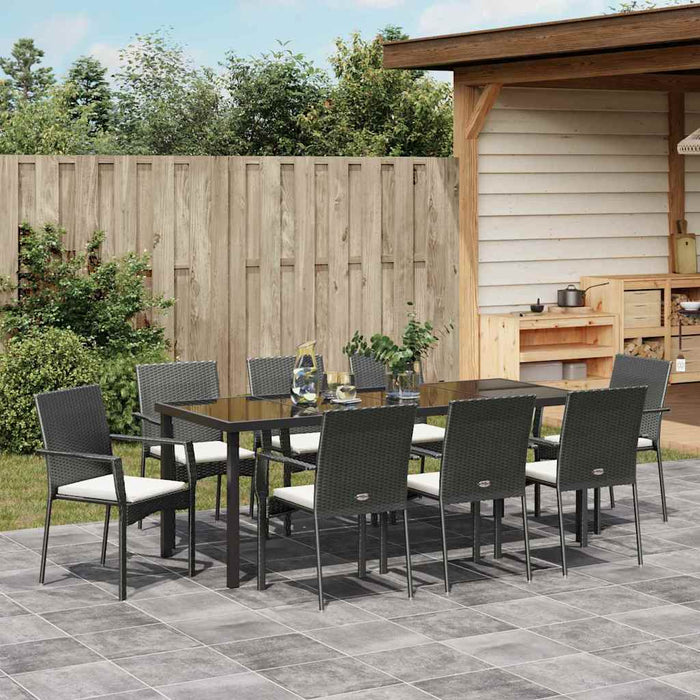 Set de masă pentru grădină cu pernă 9 pcs Negru poliratan - WALTI WALTI