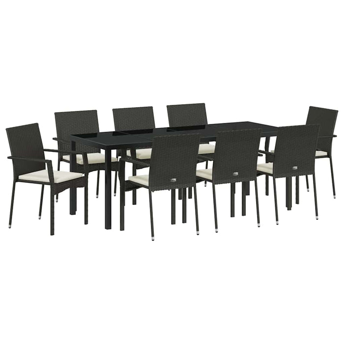Set de masă pentru grădină cu pernă 9 pcs Negru poliratan - WALTI WALTI