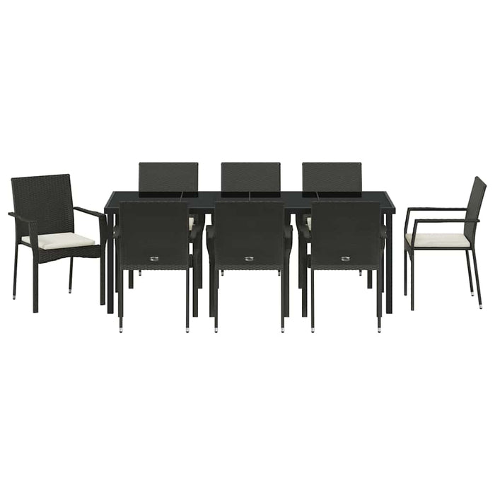 Set de masă pentru grădină cu pernă 9 pcs Negru poliratan - WALTI WALTI