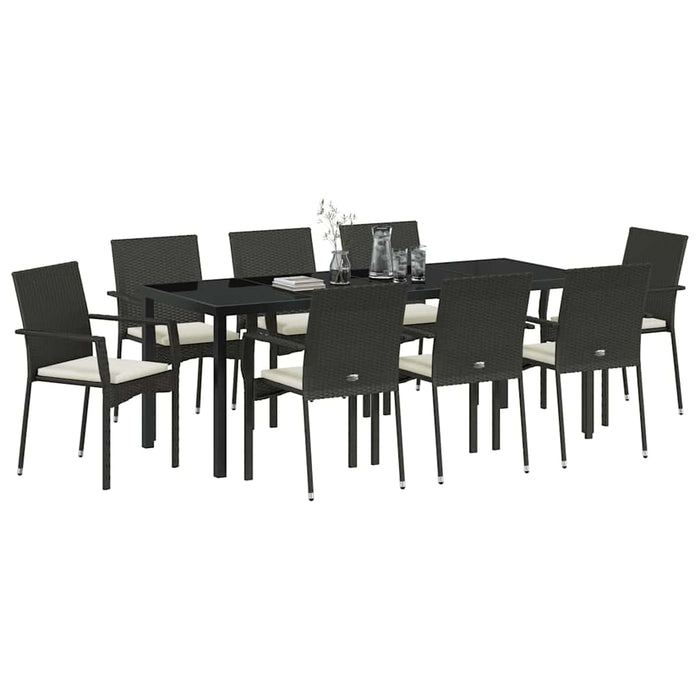 Set de masă pentru grădină cu pernă 9 pcs Negru poliratan - WALTI WALTI