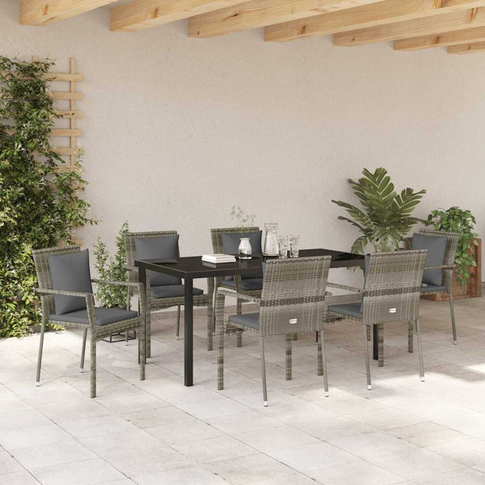 Set de masă pentru grădină cu pernă 7 pcs Gri poliratan - WALTI WALTI