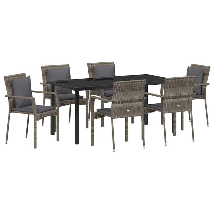 Set de masă pentru grădină cu pernă 7 pcs Gri poliratan - WALTI WALTI